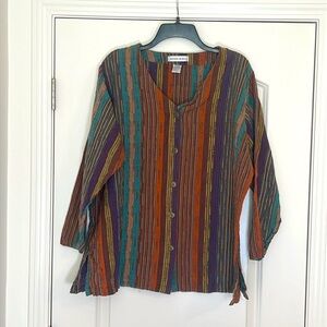 Maggie & Max 100% Cotton Colorful Button Up Long Sleeve Shirt Size 2X